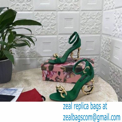 Dolce  &  Gabbana Heel 10.5cm Leather Chain Sandals Green with Baroque D & G Heel 2021